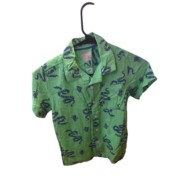 Cat & Jack Boys Size S (6/7) Short Sleeve Button Up Green Snake Print Shirt - Picture 1 of 2